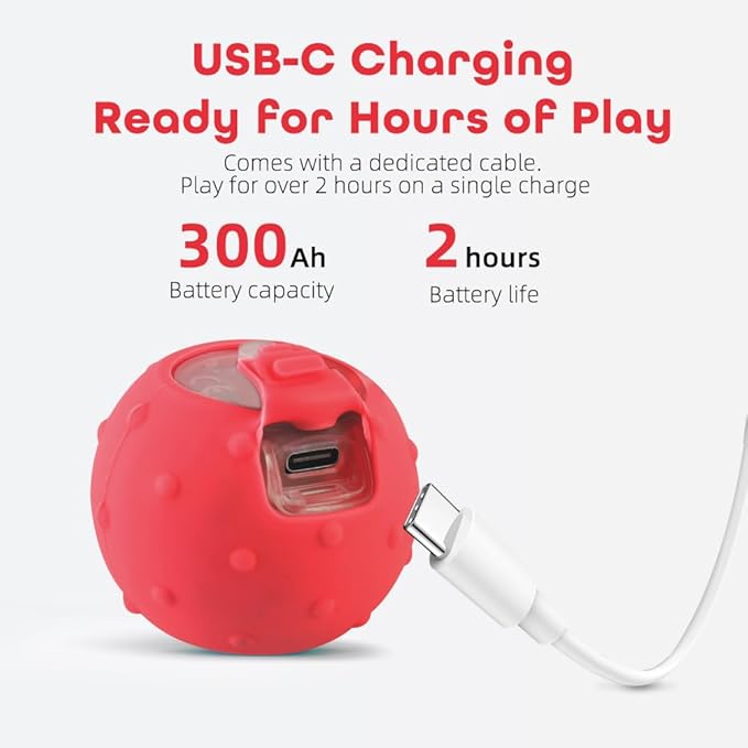 Interactive Cat Toys Ball for Indoor Cats with Elastic Mesh Net Tails – 3 Working Modes for Agile Movement, Motion Activated, USB-C Rechargeable, Ideal for Indoor Cats (Red)