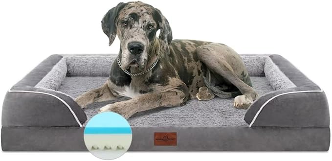 Comfort Expression Orthopedic Dog Bed for Extra Large Dogs 53x42 Inch, Waterproof Memory Foam XXL Pet Bed with Removable Bolsters, Dog Couch with Washable Cover & Non-Slip Bottom, Silver Grey