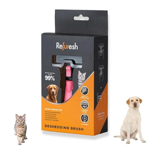 Deshedding Dog Brush for Short/Medium Hair (Medium,Pink) – Gentle Deshedding tool for Dogs & Cats – Reduces shedding, without damaging topcoat. Removes Loose Fur & Dead Undercoat.