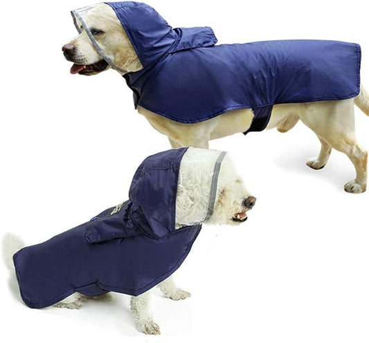 Pet Raincoat Packable Hooded Dog Rain Jacket Reflective Strips Lightweight Adjustable Poncho for Small Medium Large Dogs Blue XL