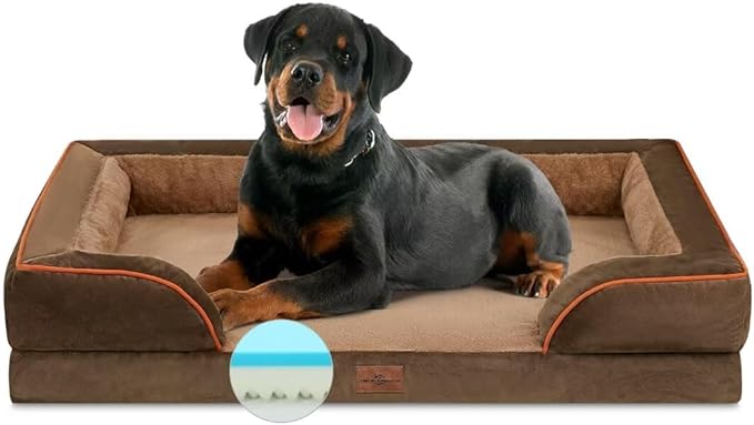 Comfort Expression Orthopedic Dog Bed for Extra Large Dogs 45x35 Inch, Waterproof Supportive Memory Foam XL Pet Bed with Removable Bolster, Dog Couch with Washable Cover & Non-Slip Bottom, Khaki Brown