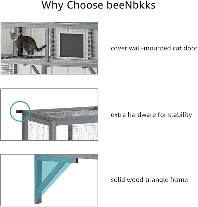 beeNbkks Outdoor Cat Tunnel, Extendable Passage Connect Home to Outdoor Cat Catio Enclosure House, 45’’ Safe Tunnel Walkway for Indoor Kittens, Wooden Pet Tube for Window Deck Patio Balcony Garden