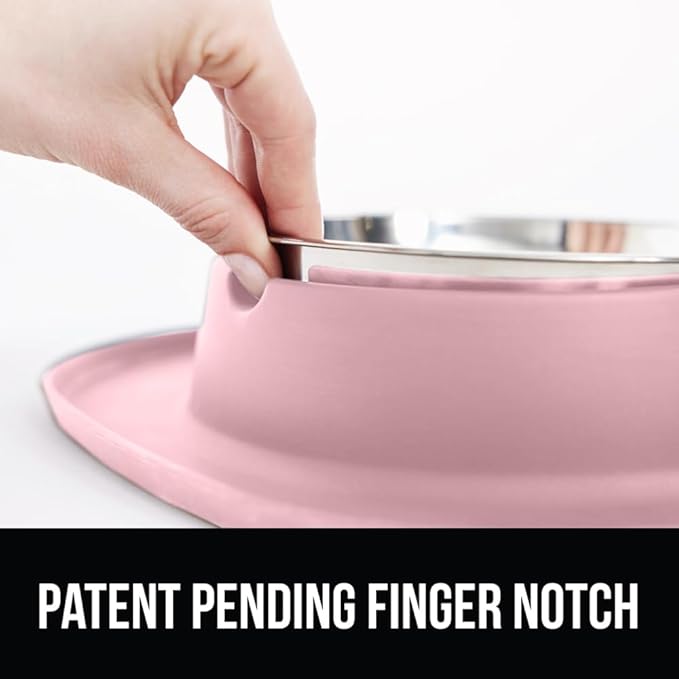 GORILLA GRIP Feeding Mat Set, Patent Pending 100% Waterproof BPA Free Silicone, Stainless Steel Cat and Dog Bowls, Slip Resistant, High Edges Catch Water, Food, US Designed Pet Accessories, 1 Cup Pink