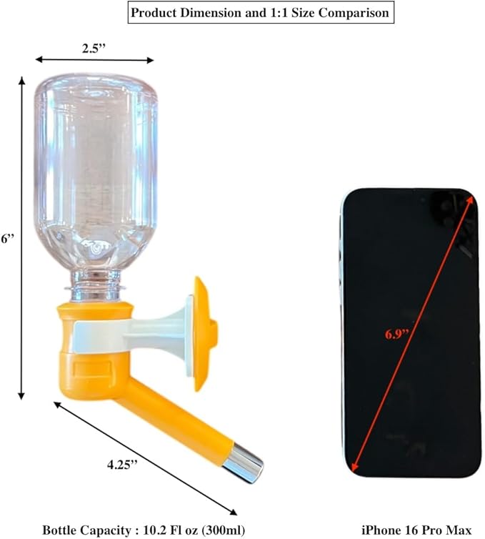 Choco Nose Patented No-Drip Dog Water Bottle/Feeder for Dogs/Cats and Other Small-Medium Sized Animals - for Cages, Crates or Wall Mount. 10.2 Oz. Mess Free Leak-Proof Nozzle 16mm, Orange (C590)