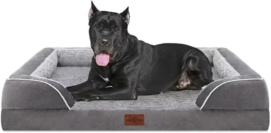 Comfort Expression Orthopedic Dog Bed for Extra Large Dogs 53x42 Inch, Waterproof Supportive Egg Crate Foam XXL Pet Bed with Removable Bolsters, Dog Couch with Washable Cover & Non-Slip Bottom, Grey