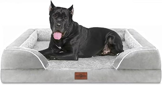 Comfort Expression Orthopedic Dog Bed for Extra Large Dogs 53x42 Inch, Waterproof Egg Crate Foam XXL Pet Bed with Removable Bolsters, Dog Couch with Washable Cover & Non-Slip Bottom, Gery White