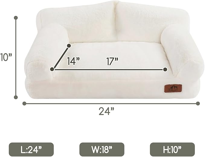 Hollypet Fluffy Plush Pet Cat Couch Soft Calming Pet Sofa Beds for Medium Small Cats and Dogs, White