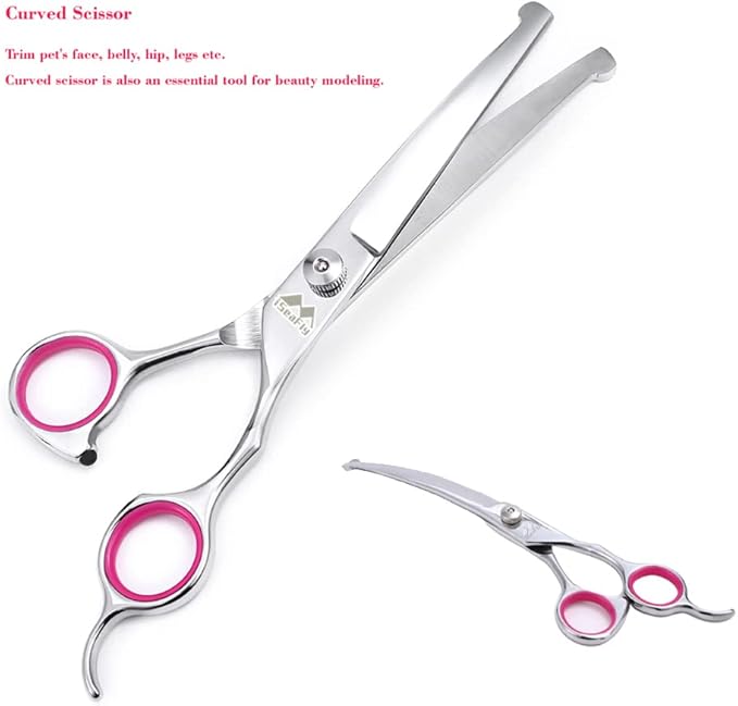 Dog Grooming Kit with Round Tip, 6 in 1 Cat Dog Grooming Scissors, Stainless Steel Pet Grooming Shears for Full Body, Face, Nose, Ear and Paw (pink)