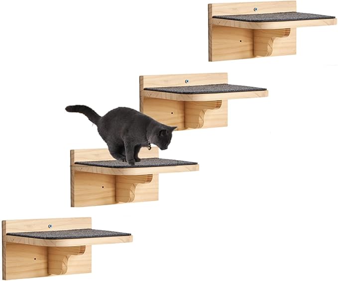 SHENGOCASE 9.8" x 7.1" Solid Wood Wall Mounted Large Cat Step, Cat Wall Furniture, Shelves Stairs Perch