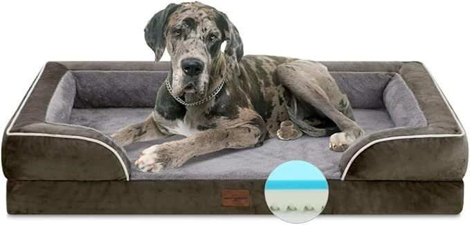 Comfort Expression Orthopedic Dog Bed for Extra Large Dogs 53x42 Inch, Waterproof Memory Foam XXL Pet Bed with Removable Bolsters, Dog Couch with Washable Cover & Non-Slip Bottom, Olive Green