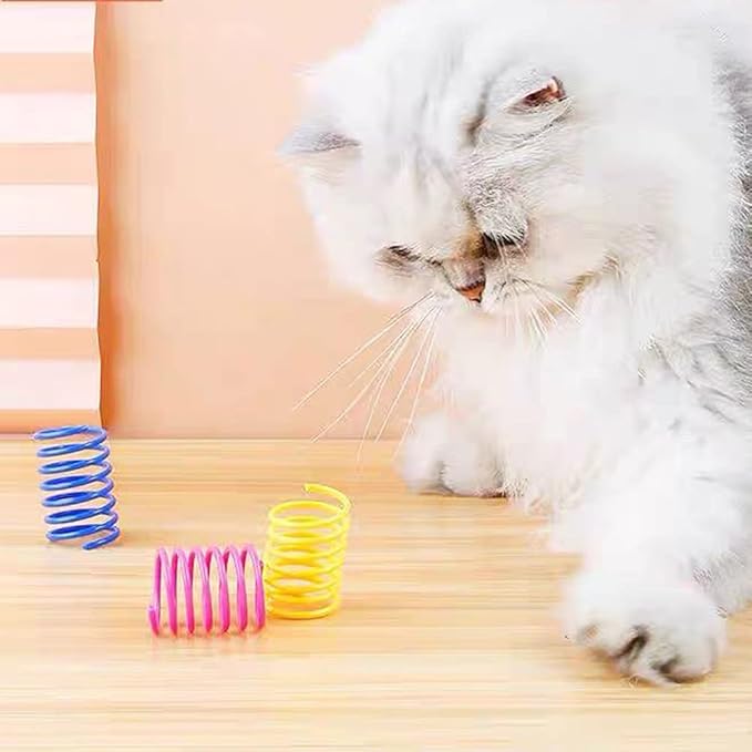 ISMARTEN Cat Spring Toy (100 Pack), Interactive Cat Exercise Toy for Indoor Cats, Multi-colored Plastic Coil for Kittens to Swat, Bite, Hunt