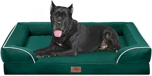 Comfort Expression Orthopedic Dog Bed for Extra Large Dogs 53x42 Inch, Waterproof Supportive Egg Crate Foam XXL Pet Bed with Removable Bolster, Dog Couch with Washable Cover & Non-Slip Bottom, Emerald
