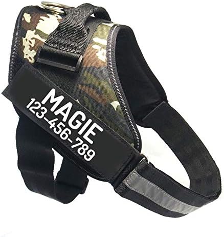PawPawify Custom No Pull Dog Harness with Name and Phone Number, Heavy Duty Personalized Pet Vest to Prevent Tugging, Pulling, or Choking, Training and Walking (Camouflage Green, XXL (85-140 LBS))