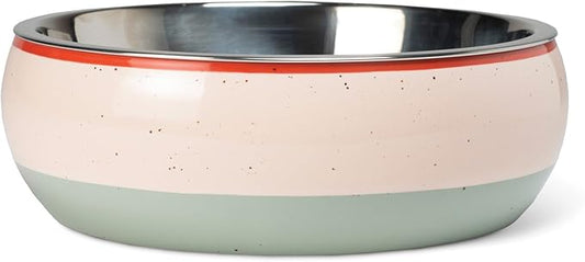 Fringe Studio Speckled Stripe Multi Medium Ceramic Pet Bowl W/Stainless Steel Bowl Insert (6.5" Diameter x 2.5" H, 26 fl.oz.), PetShop Collection (793MD001)