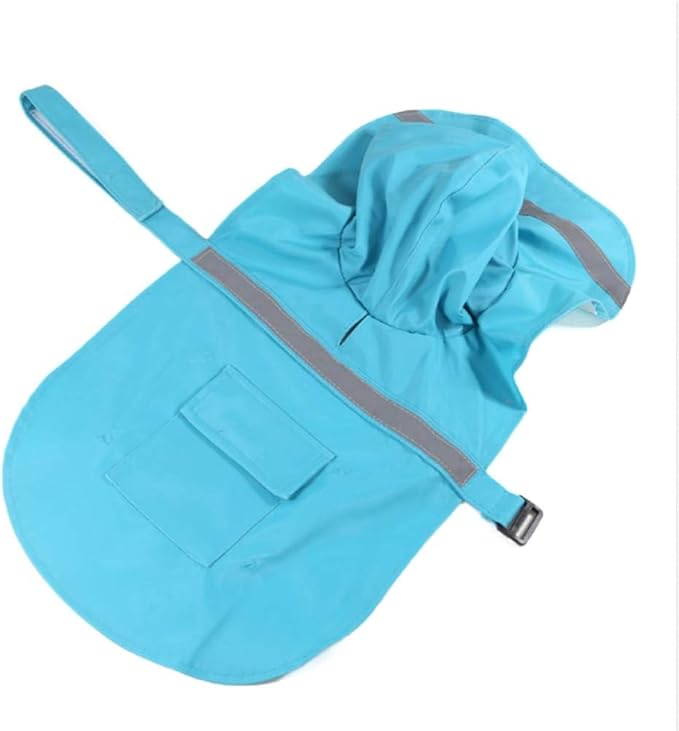NACOCO Large Dog Raincoat Adjustable Pet Water Proof Clothes Lightweight Rain Jacket Poncho Hoodies with Strip Reflective (M, Lake Blue)