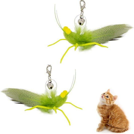 Cat Insect Feather Toys Replacement - 2 Pcs Handmade Natural Grasshopper - Cat Toy Wand Refills - Interactive Kitten Teaser Wand Attachments - Cat Toys for Indoor Cats Play