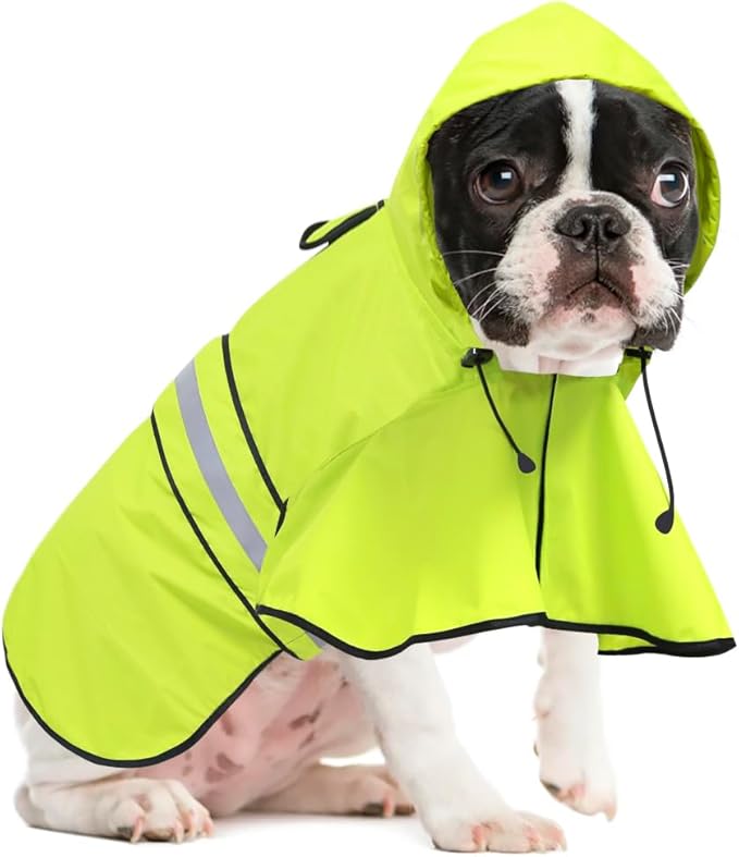 Waterproof Puppy Rain Jacket - Adjustable Reflective Dog Raincoat, Lightweight Dog Hooded Slicker Poncho Raincoats for Small to X- Large Dogs and Puppies (Neon Green, Small)