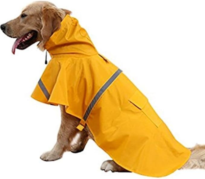 NACOCO Large Dog Raincoat Adjustable Pet Water Proof Clothes Lightweight Rain Jacket Poncho Hoodies with Strip Reflective (M, Yellow)