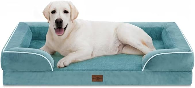 Comfort Expression Orthopedic Dog Bed for Extra Large Dogs 45x35 Inch, Waterproof Egg Crate Foam XL Pet Bed with Removable Bolsters, Dog Couch with Washable Cover & Non-Slip Bottom, Washed Blue