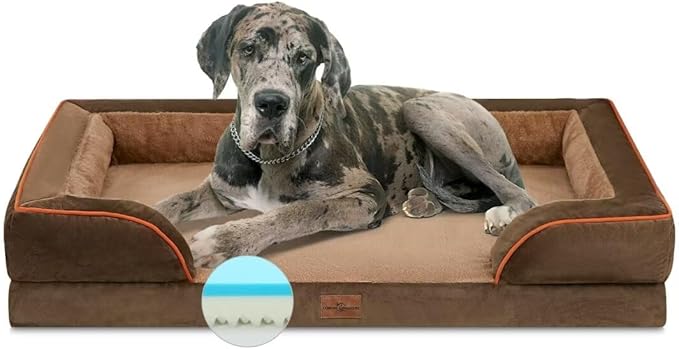Comfort Expression Orthopedic Dog Bed for Extra Large Dogs 53x42 Inch, Waterproof Memory Foam XXL Pet Bed with Removable Bolsters, Dog Couch with Washable Cover & Non-Slip Bottom, Khaki Brown