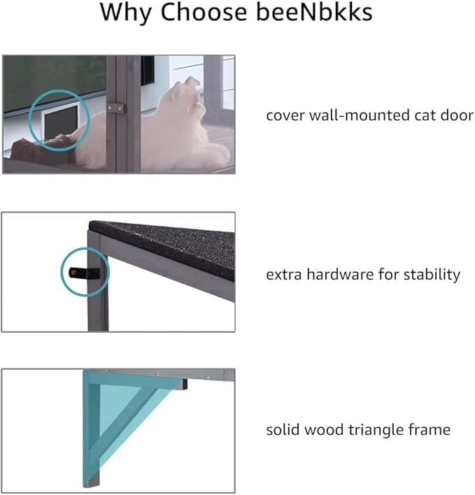 beeNbkks Prevent Conditioned Air Loss, 2 Tiers Bug Proof Cat Catio, Window Cat House with Clear Acrylic, Outdoor Enclosure for Indoor Pets, Expandable Wooden Perch, Safe Comfortable Haven for Pets