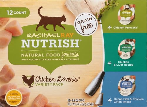 Nutrish Rachael Ray Natural Wet Cat Food, Chicken Lovers Variety Pack, 2.8 Ounce Cup (Pack of 12), Grain Free