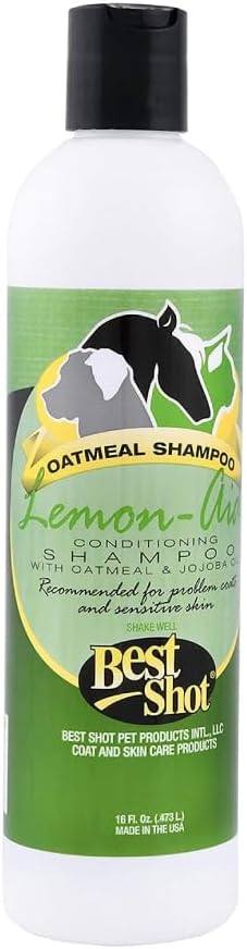 Best Shot Lemon-Aid Oatmeal Wash, Pet Shampoo for Dogs, Cats, and Horses, Ideal Pet Grooming Supplies, 16 Oz.