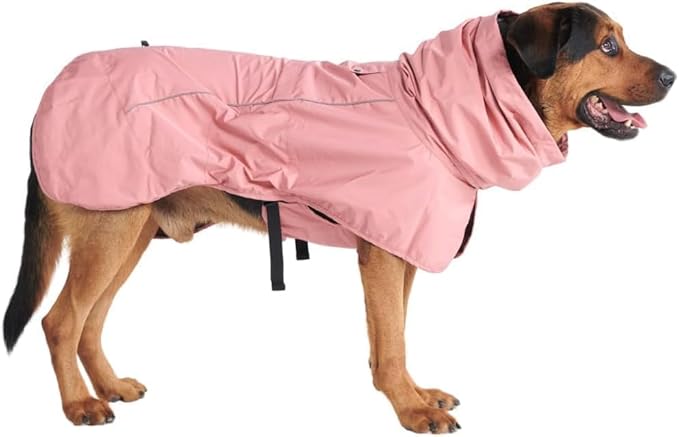 Spark Paws Dog Raincoat, Waterproof Windproof Rain Jacket, for Small Medium Large Extra Large Dogs, Reflective Breathable Full-Body Coverage Dry Suit - Sea Pink, 3XL