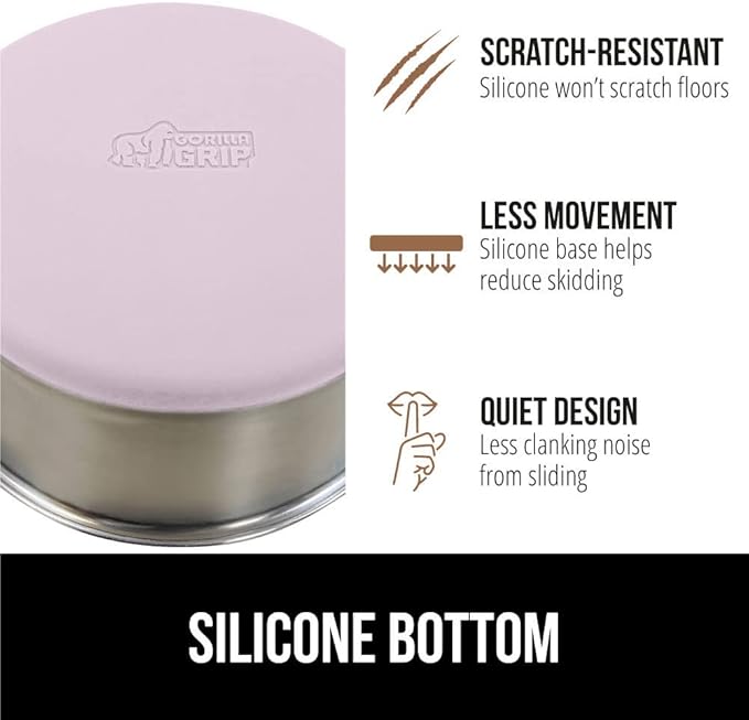 GORILLA GRIP Set of 2 Dog Bowls, Heavy Duty Metal Food and Water Bowl for Feeding Dogs and Cats, Dishwasher Safe, Rust Resistant Stainless Steel, BPA Free Rubber Base, Holds 2 Cups (16 fl oz), Lt Pink