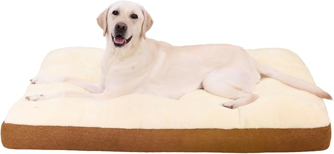 Washable Dog Bed for Large Dog, XL Crate Bed Plush Pet Kennel Pad with Non-Slip Bottom, Pet Sleeping Mat, 41x27 inch, Khaki