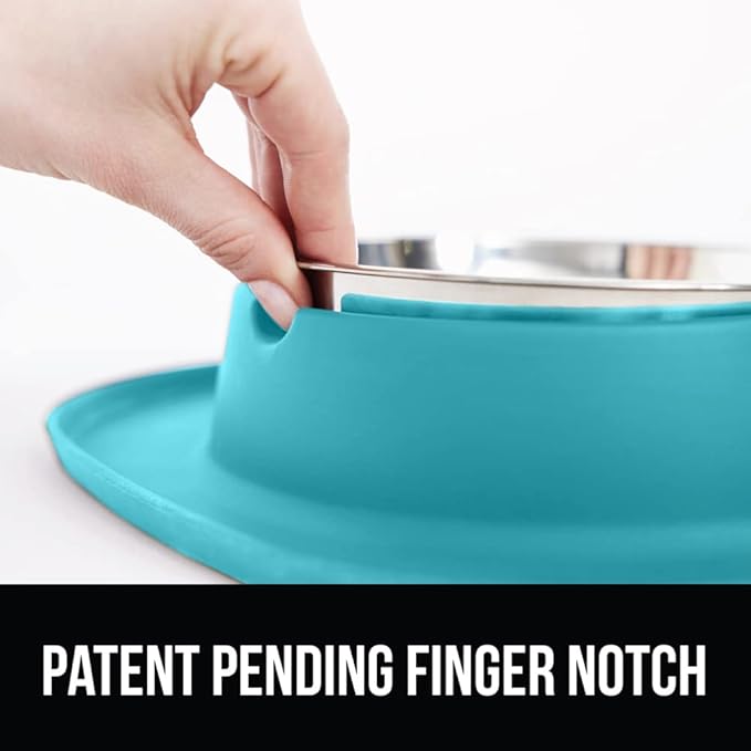 GORILLA GRIP Feeding Mat Set, 4 Cup, Patent Pending 100% Waterproof BPA Free Silicone, Stainless Steel Cat and Dog Bowls, Slip Resistant, Edges Catch Water Food, US Designed Pet Accessories, Turquoise