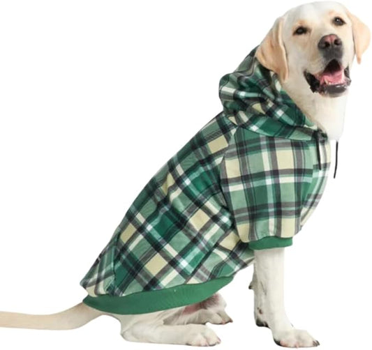 Spark Paws Dog Hoodie – Premium Dog Sweater for Small, Medium, and Large Dogs | Warm Outfits for French Bulldogs, Pitbull, Puppy, Winter Jacket Alternative - Green Plaid - 4XL