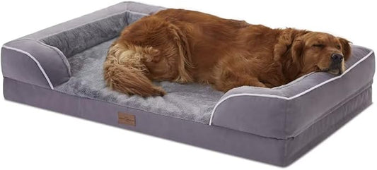 Comfort Expression Orthopedic Dog Bed for Extra Large Dogs 42x30 Inch, Waterproof Supportive Egg Crate Foam XL Pet Bed with Removable Bolsters, Dog Couch with Washable Cover & Non-Slip Bottom, Purple