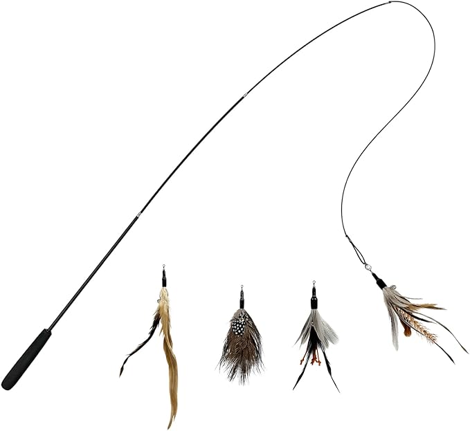 TTcat Cat Feather Wand Toys,Retractable Wand Toy with 4 Feather Refills, Interactive Cat Toy Kitten Toy for Indoor Cats to Play Chase Exercis