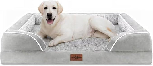 Comfort Expression Orthopedic Dog Bed for Extra Large Dogs 45x35 Inch, Waterproof Egg Crate Foam XL Pet Bed with Removable Bolsters, Dog Couch with Washable Cover & Non-Slip Bottom, Gery White