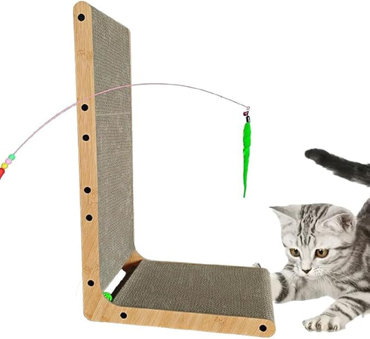 L Shape Cat Scratcher,Cardboard Cat Scratching with Ball Toy, Catnip, Wall Mounted Protecting Large Cat Scratcher Pad, Furniture Cat Scratch Pad for Indoor Cats (27.6 INCH)