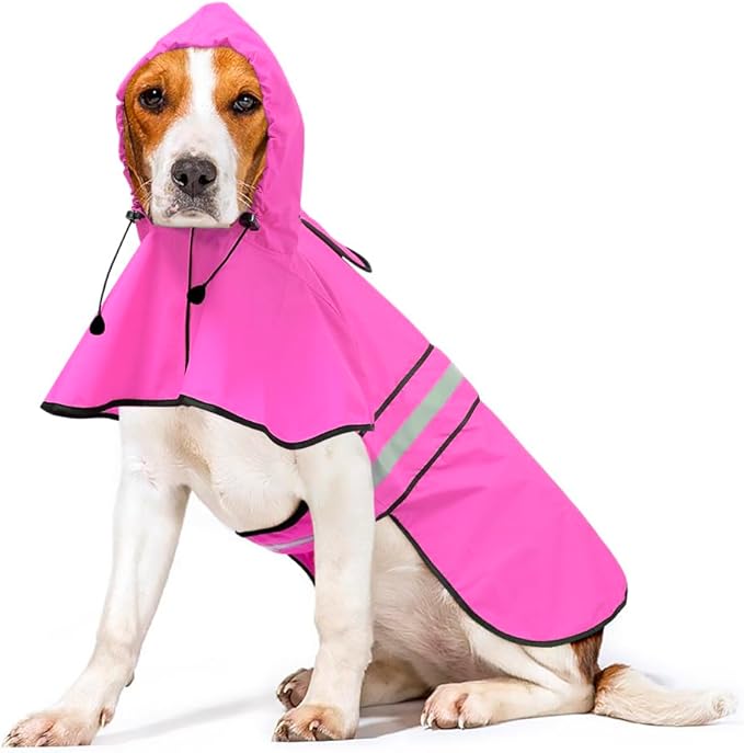 Waterproof Dog Raincoat - Adjustable Pet Rain Coats, Lightweight Hooded Slicker Poncho Rain Jacket for Small to X- Large Dogs and Puppies (Pink, X-Large)