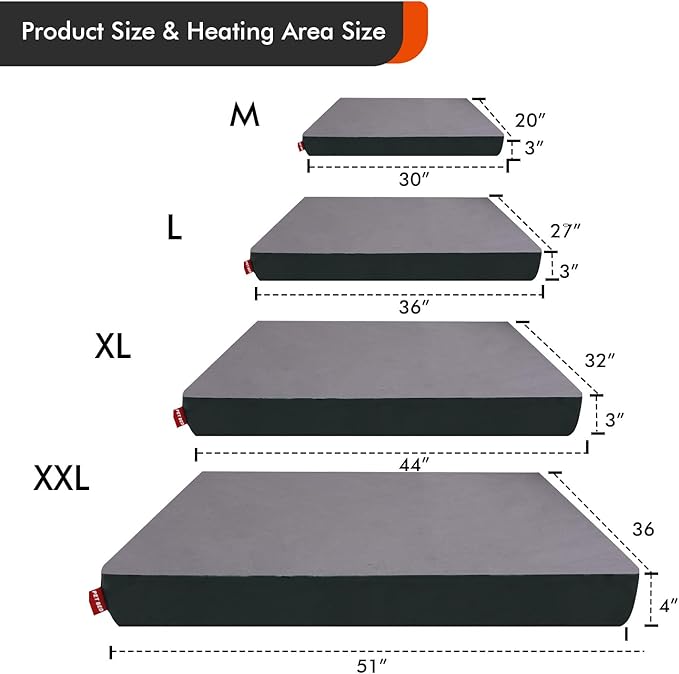 HEATFOX Upgraded Heated Dog Bed with Heating Pad, 24V Safe Voltage Arthritis Bed with Memory Foam, Waterproof Cover for Medium, Large Dogs/XL