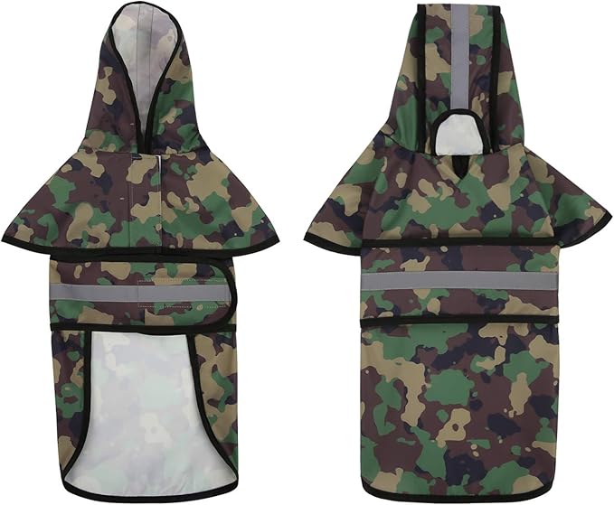 HDE Dog Raincoat Jacket Reflective Adjustable Hooded Pet Poncho Rain Coat with Leash Hole for Small to X-Large Dogs Camo - S