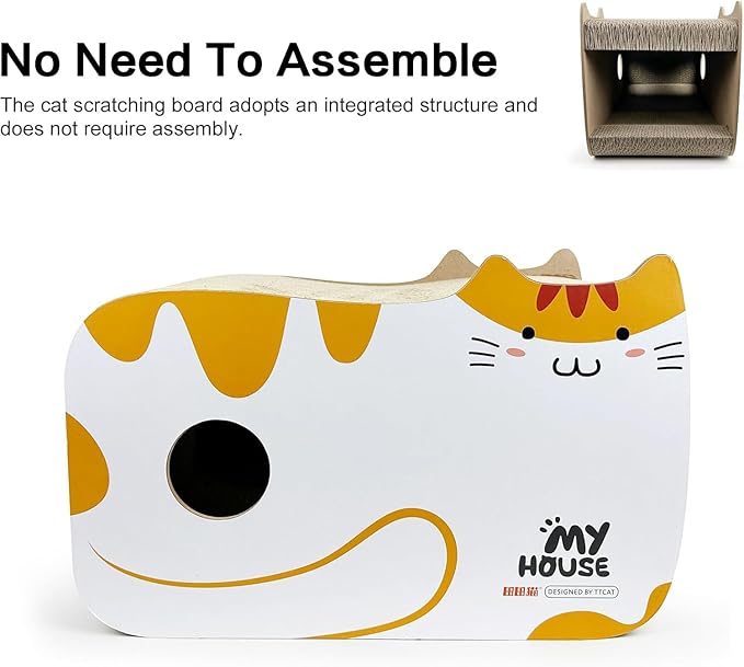 TTCAT Cute Kawaii Cat House Cat Scratching Pad Corrugated Cardboard Cat Scratcher Lounge, Durable Cat Scratching Board with Catnip for Furniture Protection.Yellow+White