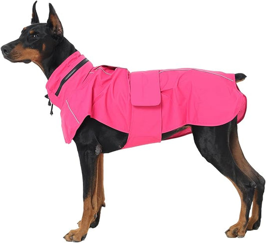 Dog Raincoats for Large Dogs with Hood, Waterproof Dog Rain Jacket with Leash Hole, Reflect Strips, Ideal for Rain, Snow, Windy Weather & Outdoor Walks, Camping, Hiking - Pink XXXL