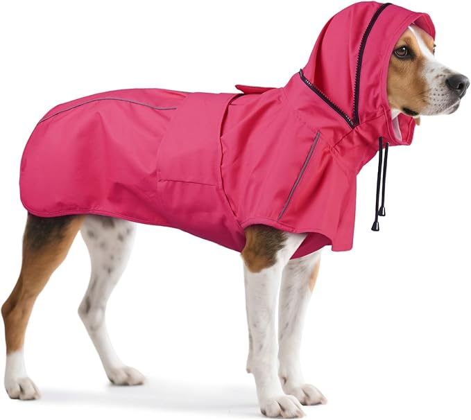 Dog Raincoat XL, Waterproof Rain Jacket for Dogs with Hood and Leash Hole, Reflect Strips, Ideal for Rain, Snow, Windy Weather & Outdoor Walks, Camping, Hiking - Pink