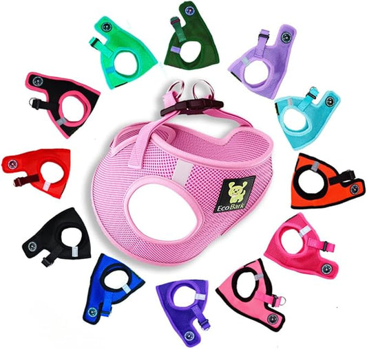 EcoBark Teacup Dog Harness - Step in Dog Harness for XXS, XS, and Small Dogs - Eco-Friendly Soft Luxurious Mesh Halter Vest - No Pull Mini Chest Body Collar - for Puppy & Toy Breeds (XXS, Baby Pink)