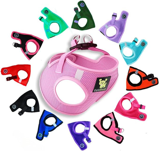 EcoBark Teacup Dog Harness - Luxury Step in Dog Harnesses XXXS - Reflective and Adjustable Vest Harness - Soft Mesh Halter Harness Vest for Puppies & Dogs (Baby Pink)
