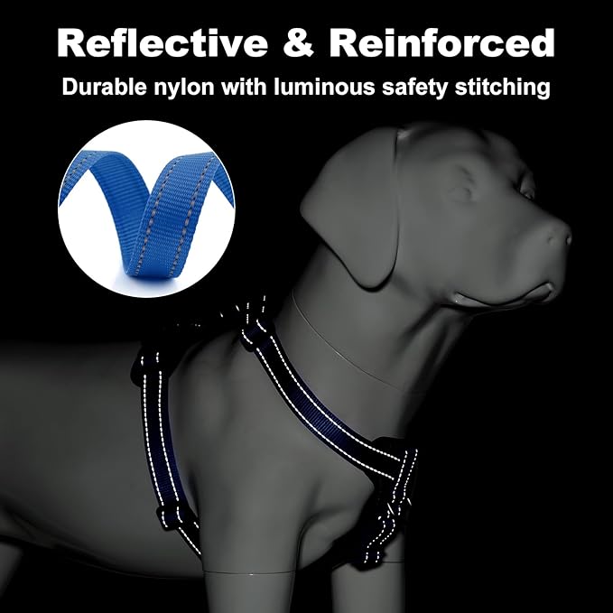 Plutus Pet Adjustable No Pull Dog Harness with Leather Accents, Heavy Duty Reflective Nylon Vest for Training, Hiking, Easy Walk Harness for Small, Medium, Large Dogs (Royal Blue, M)