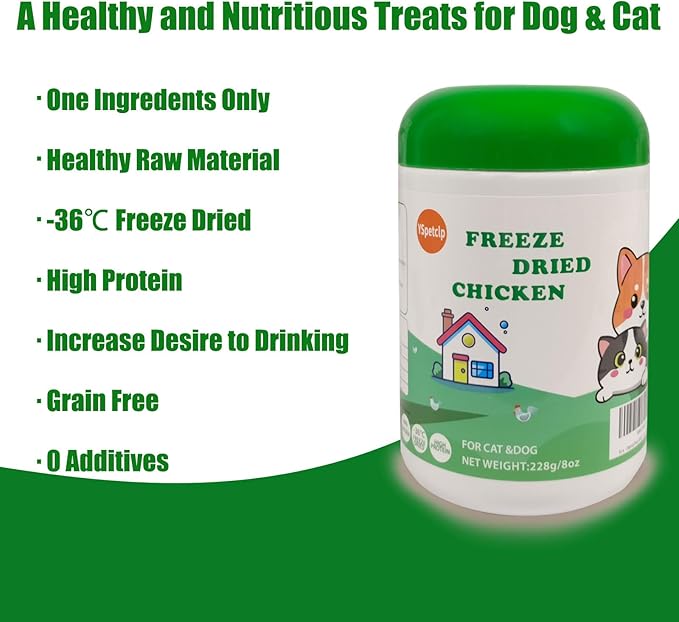 Freeze Dried Chicken Raw Cat and Dog Treats,8oz/228g Healthy Single Ingredient Chicken Breast Cube High Protein Weight Control Traing Treats for Small Dogs Cats Food