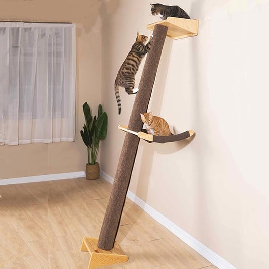 Modern 78.7“ Tall Leaning Wall Carpet Cat Tree Tower Scratching Post Pillar with Cat Bed Hammock Perch, Climbing Pole for Wall and Window(Carpet Cover)