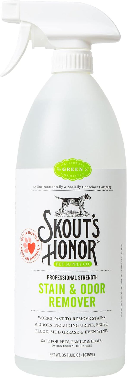 SKOUT'S HONOR Pet Stain and Odor Remover - Powerful Cleaner for Dog Urine, sweat, and other messes, Destroys and Removes Odor and Stain Molecules, Eco-Friendly Formula for Carpets and Home, 35oz