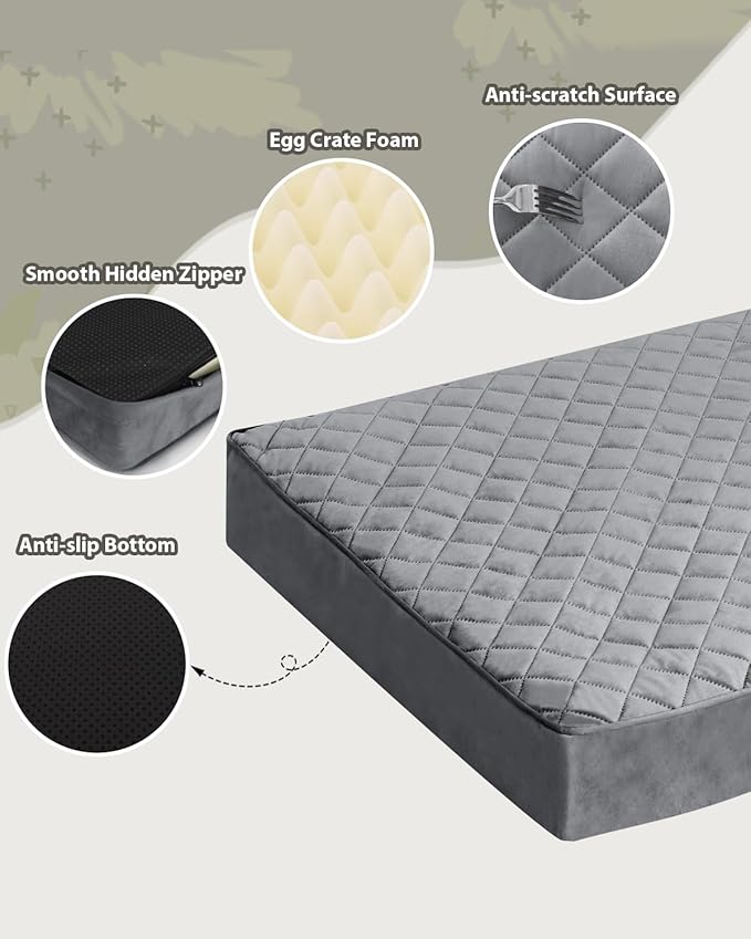 Orthopedic Dog Beds for Extra Large Dogs Waterproof Pet Mattress with Removable Washable Cover and Non-Slip Bottom, Quilting Bed for Crate, 47x29 Inch, Dark Gray