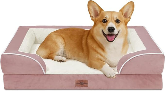 Comfort Expression Orthopedic Dog Bed for Medium Dogs 30x20 Inch, Waterproof Supportive Egg Crate Foam Medium Pet Bed with Removable Bolsters, Dog Couch with Washable Cover & Non-Slip Bottom, Pink